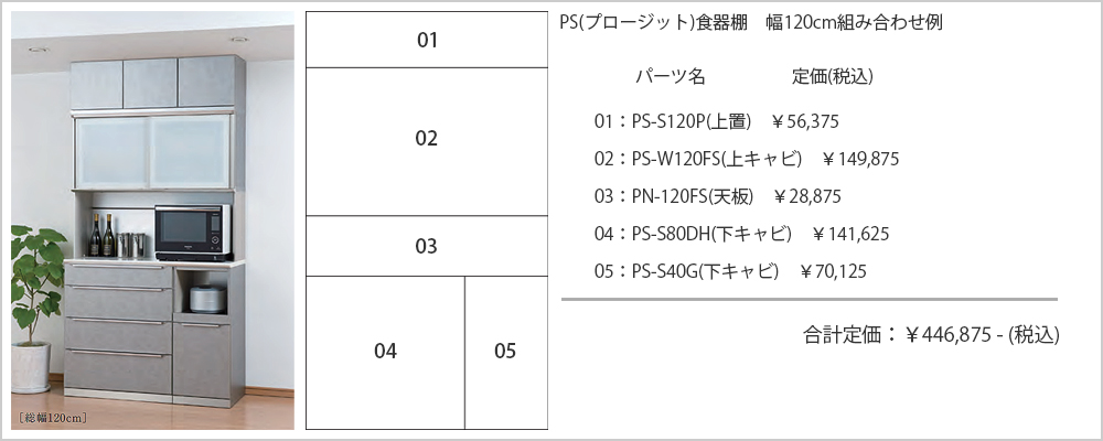 PS(PROSIT/プロージット)食器棚 幅120cm組み合わせ例/日本製/AYANO 